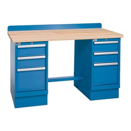 Lista International Technical Workbench w/3 Drawer Cabinets, Butcher Block Top - Blue XSTB50-60BT/BB